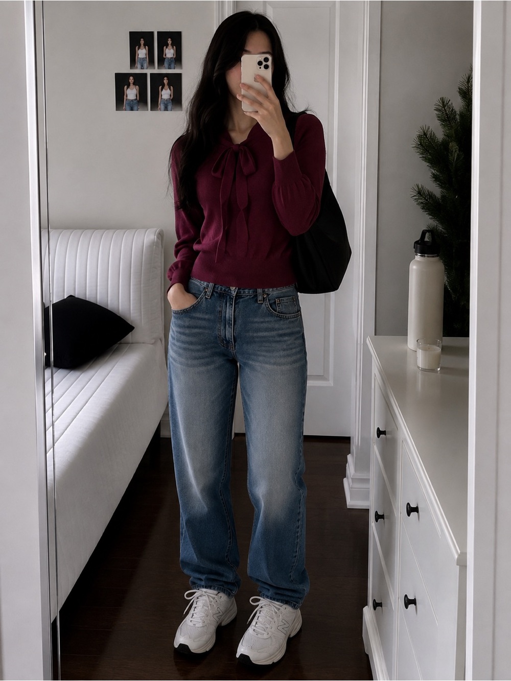 Wine/Burgundy tie bow Long Sleeve Knit Top